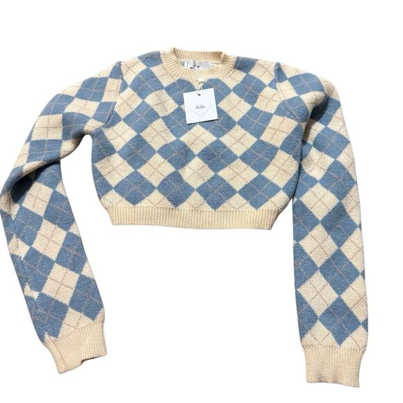 Adika cropped blue and cream cozy Crewneck sweater size XS/S - Picture 1 of 4